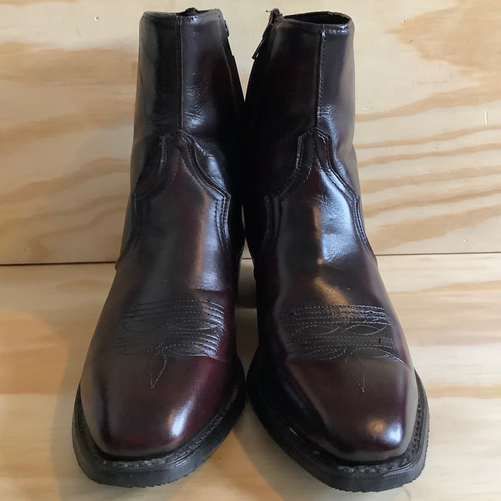 Abilene Mens Burgundy Leather Western Ankle Boots Side Zip Made in USA SZ 8 EE